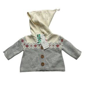 Nordstrom Organic Cotton Heather Gray Fair Isle Hooded Cardigan 3 Months New